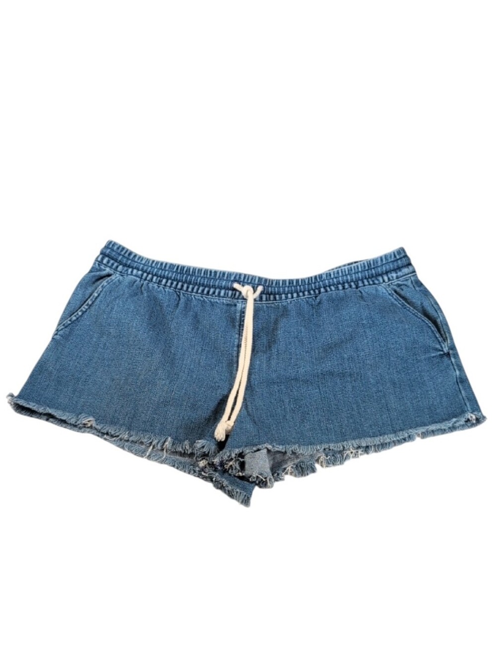 Aerie Denim Pull-On Drawstring Shorts with Frayed Hem Size Large